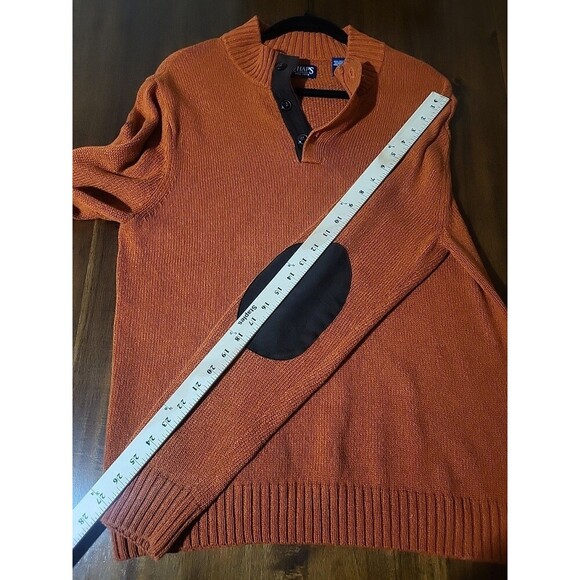 Ralph Lauren Chaps Mens M Henley Pullover Knit Sweater Academia- Dad Elbow Patch - Picture 8 of 11